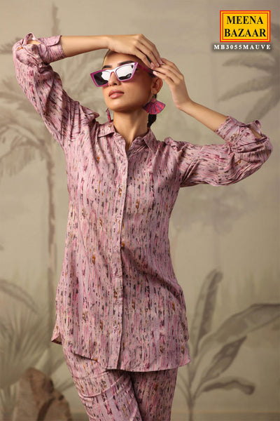 Mauve Rayon Printed Tunic Co-ord Set