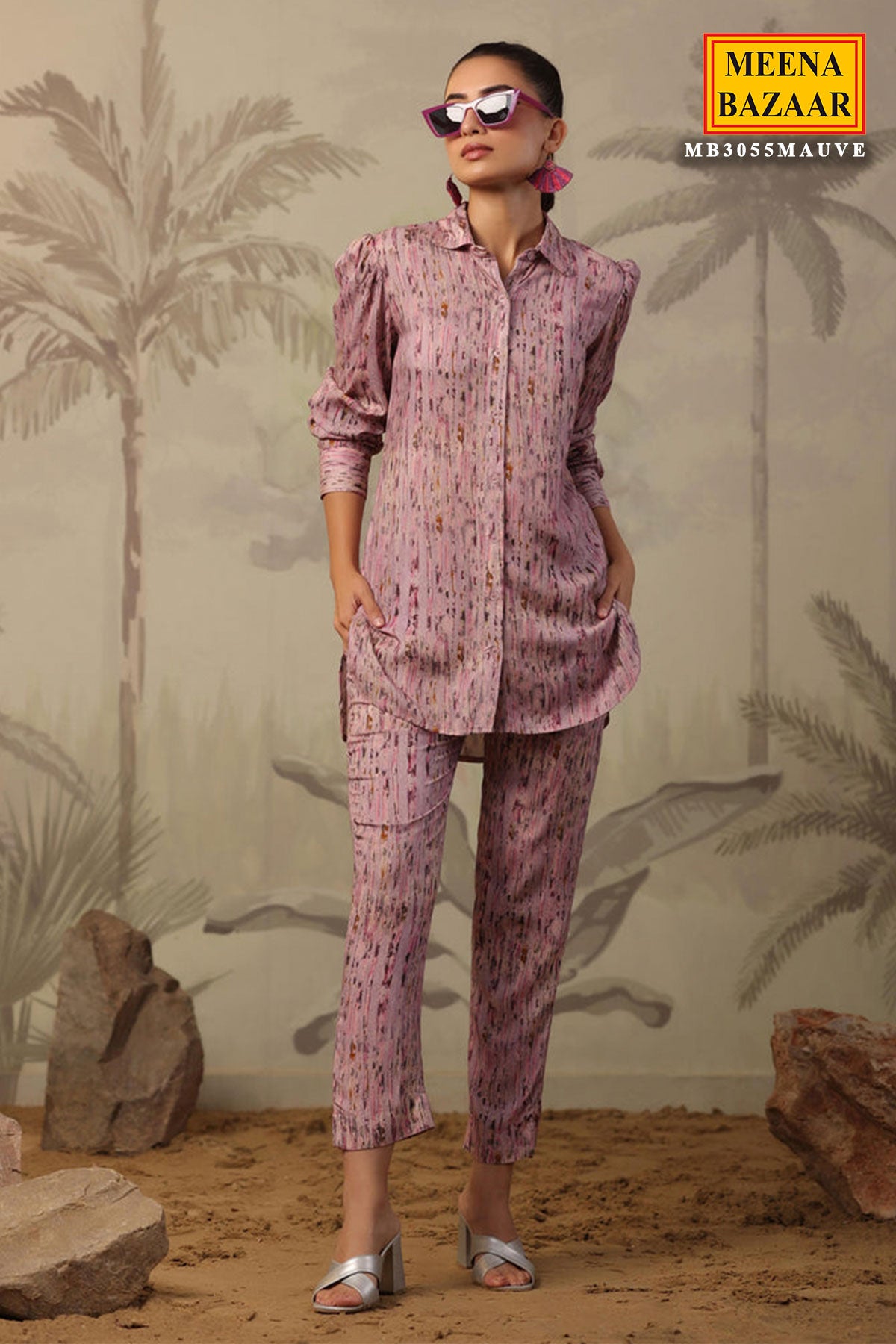 Mauve Rayon Printed Tunic Co-ord Set