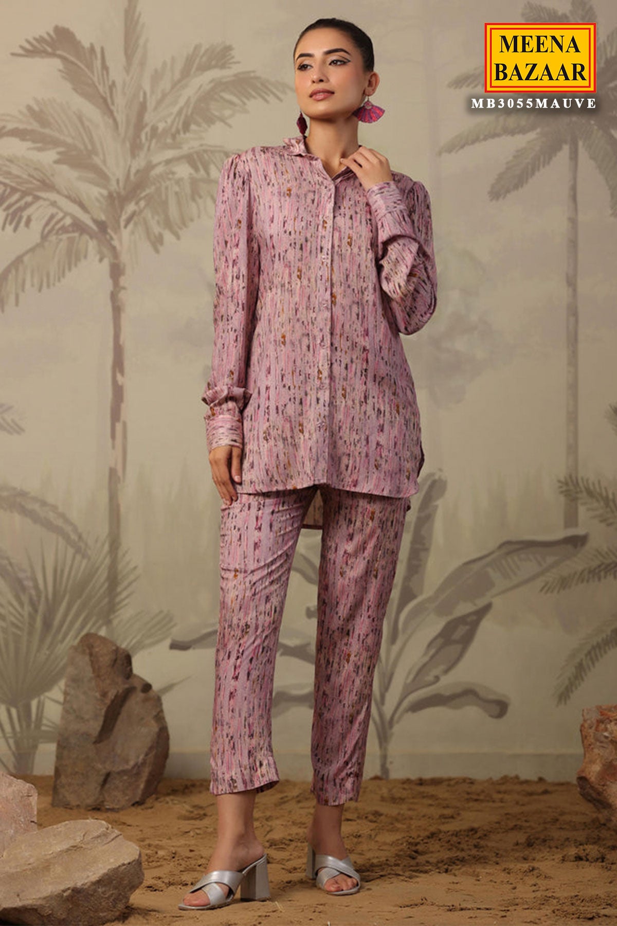 Mauve Rayon Printed Tunic Co-ord Set