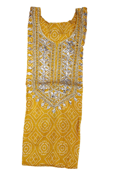 Mustard Muslin Gota Patti Embroidered Bandhani Printed Suit Set