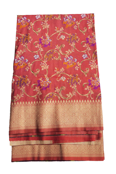 Rust Blended Silk Zari Weaving Saree