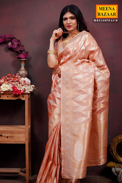 Peach Silk Zari Weaving Saree