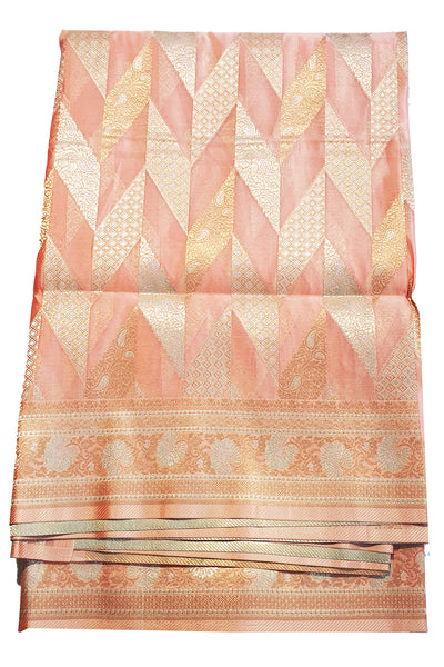 Peach Silk Zari Weaving Saree