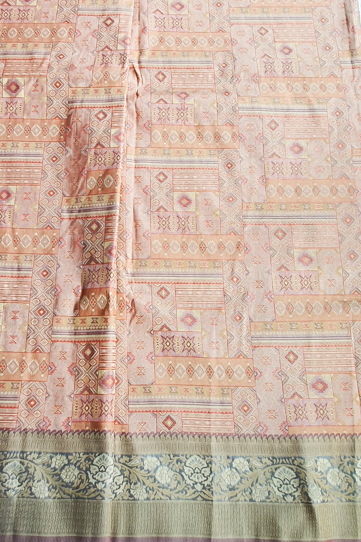 Peach Blended Silk Zari Weaving Saree
