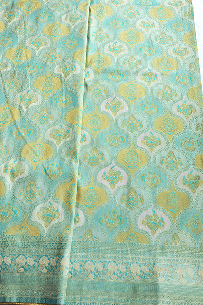 Sea Green Blended Silk Floral Zari Weaving Saree