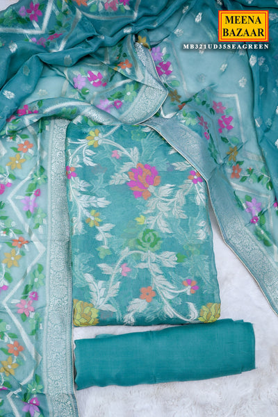 Sea Green Organza Floral Printed Suit Set