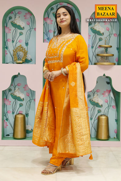 Orange Silk Cut-dana Sequin Zari Embroidered Suit Set