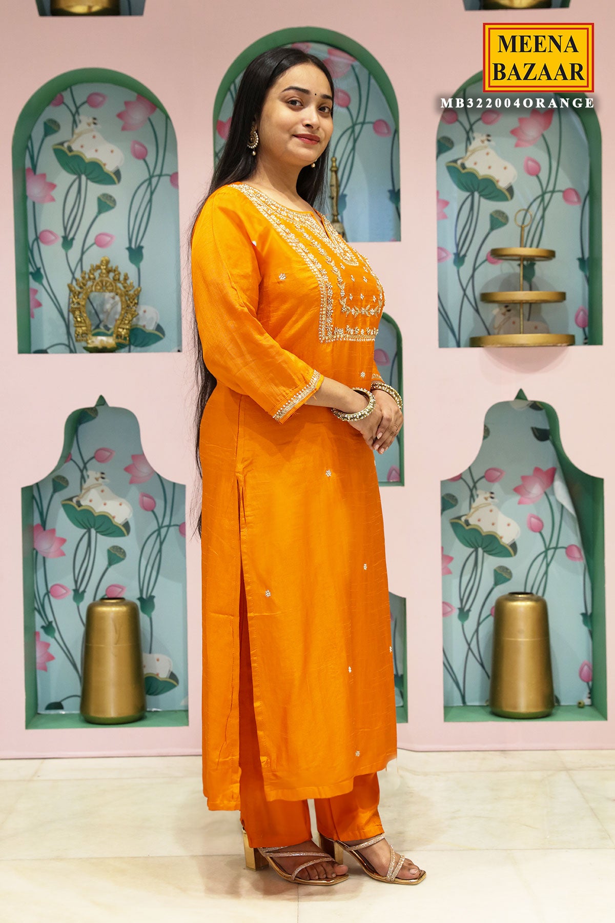 Orange Silk Cut-dana Sequin Zari Embroidered Suit Set