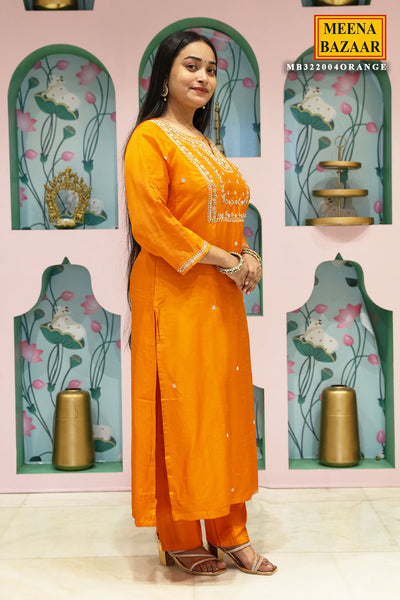 Orange Silk Cut-dana Sequin Zari Embroidered Suit Set