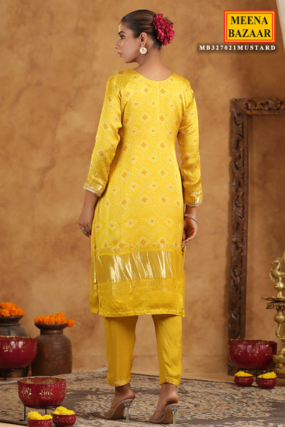 Mustard Bandhani Printed Gota Zari Embroidered Crepe Suit Set