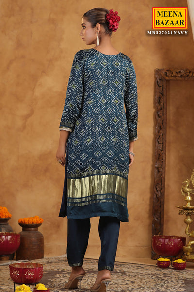 Navy Bandhani Printed Gota Zari Embroidered Crepe Suit Set