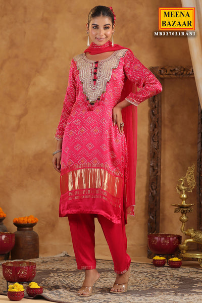 Rani Bandhani Printed Gota Zari Embroidered Crepe Suit Set