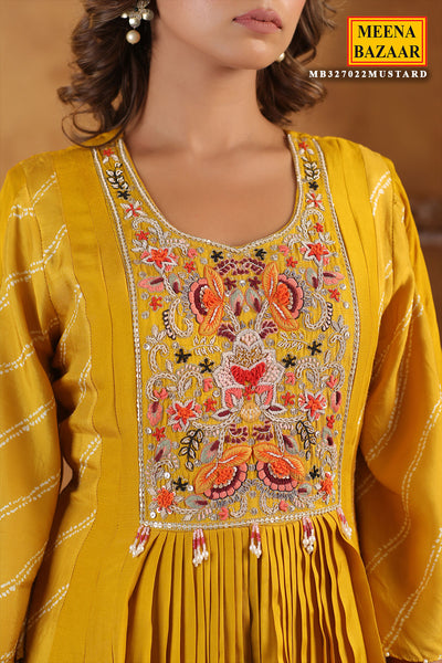 Mustard Silk Thread Sequin Embroidered Anarkali Gown