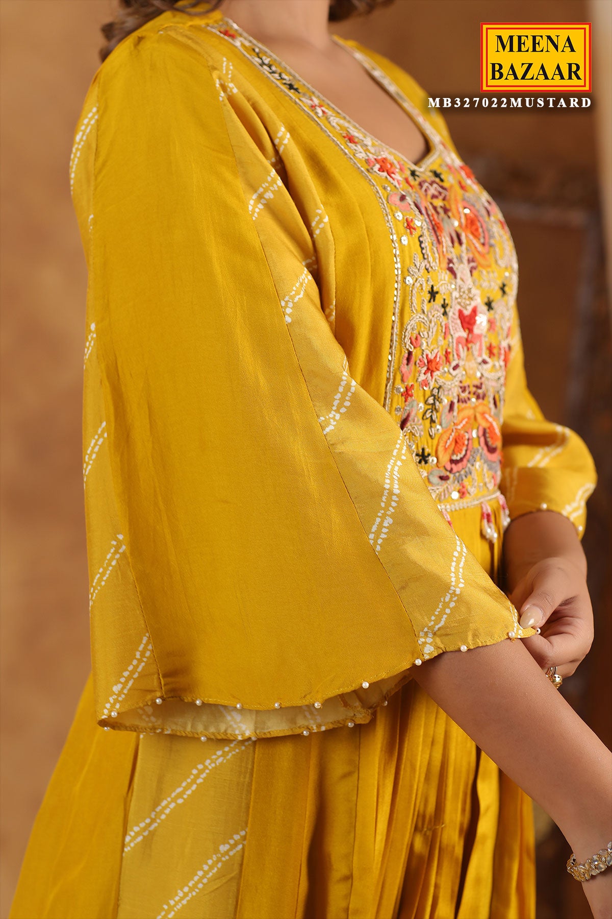 Mustard Silk Thread Sequin Embroidered Anarkali Gown