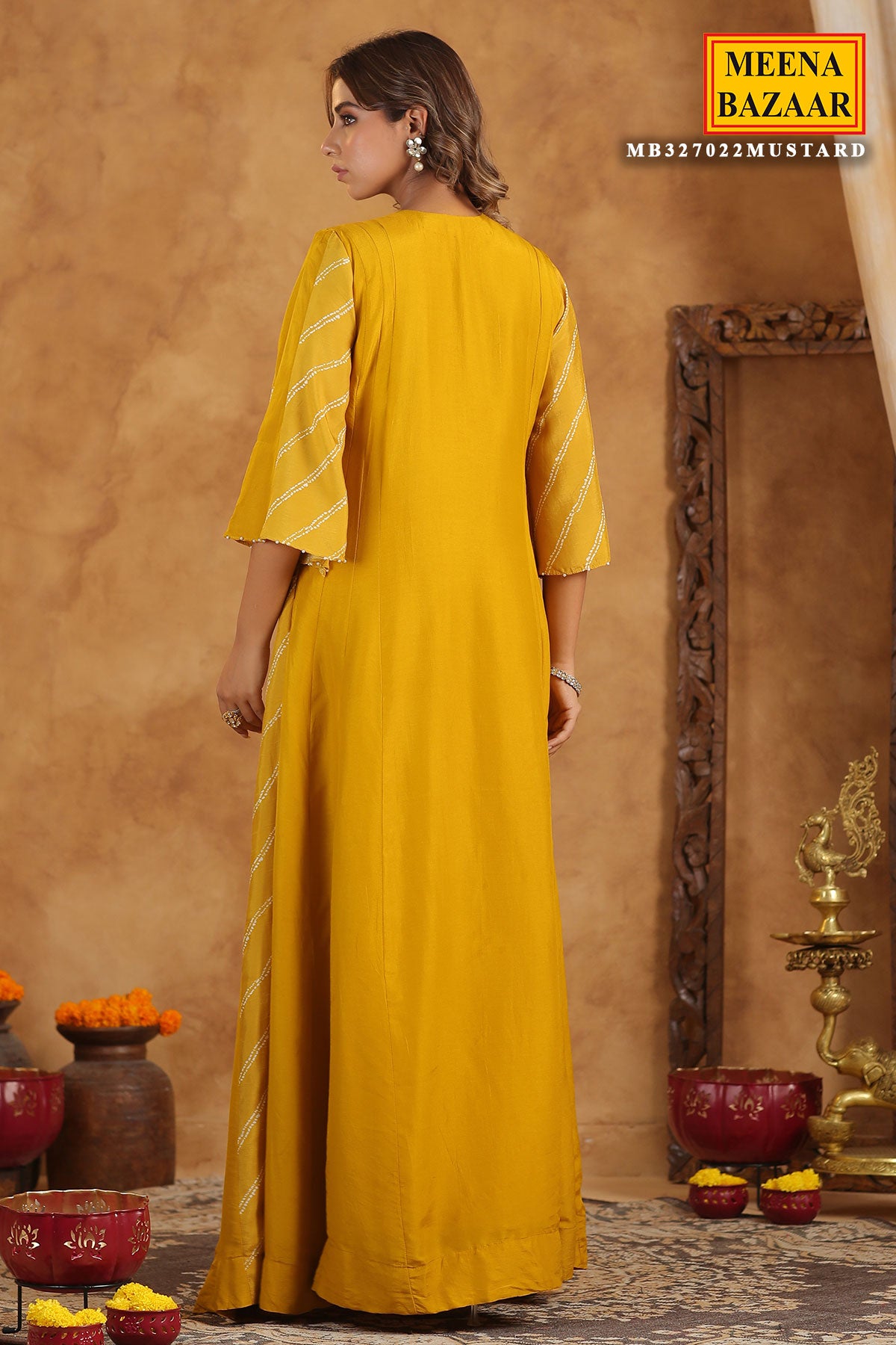 Mustard Silk Thread Sequin Embroidered Anarkali Gown