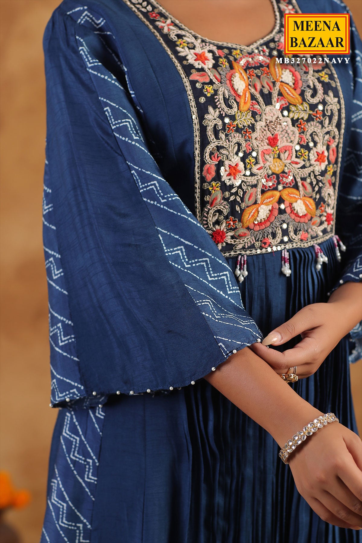 Navy Silk Thread Sequin Embroidered Anarkali Gown