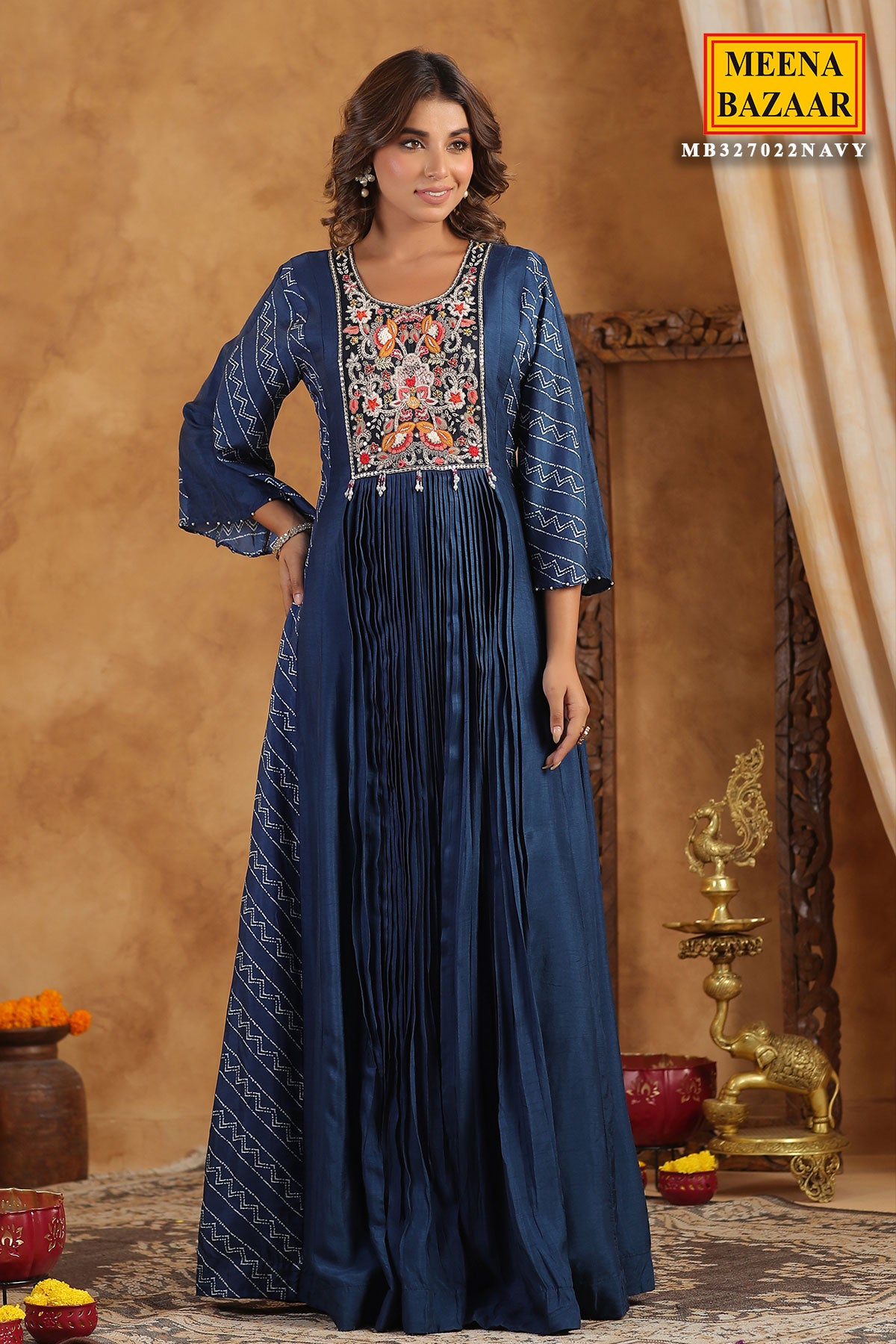 Navy Silk Thread Sequin Embroidered Anarkali Gown