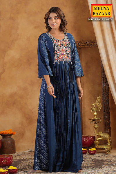 Navy Silk Thread Sequin Embroidered Anarkali Gown