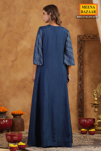 Navy Silk Thread Sequin Embroidered Anarkali Gown