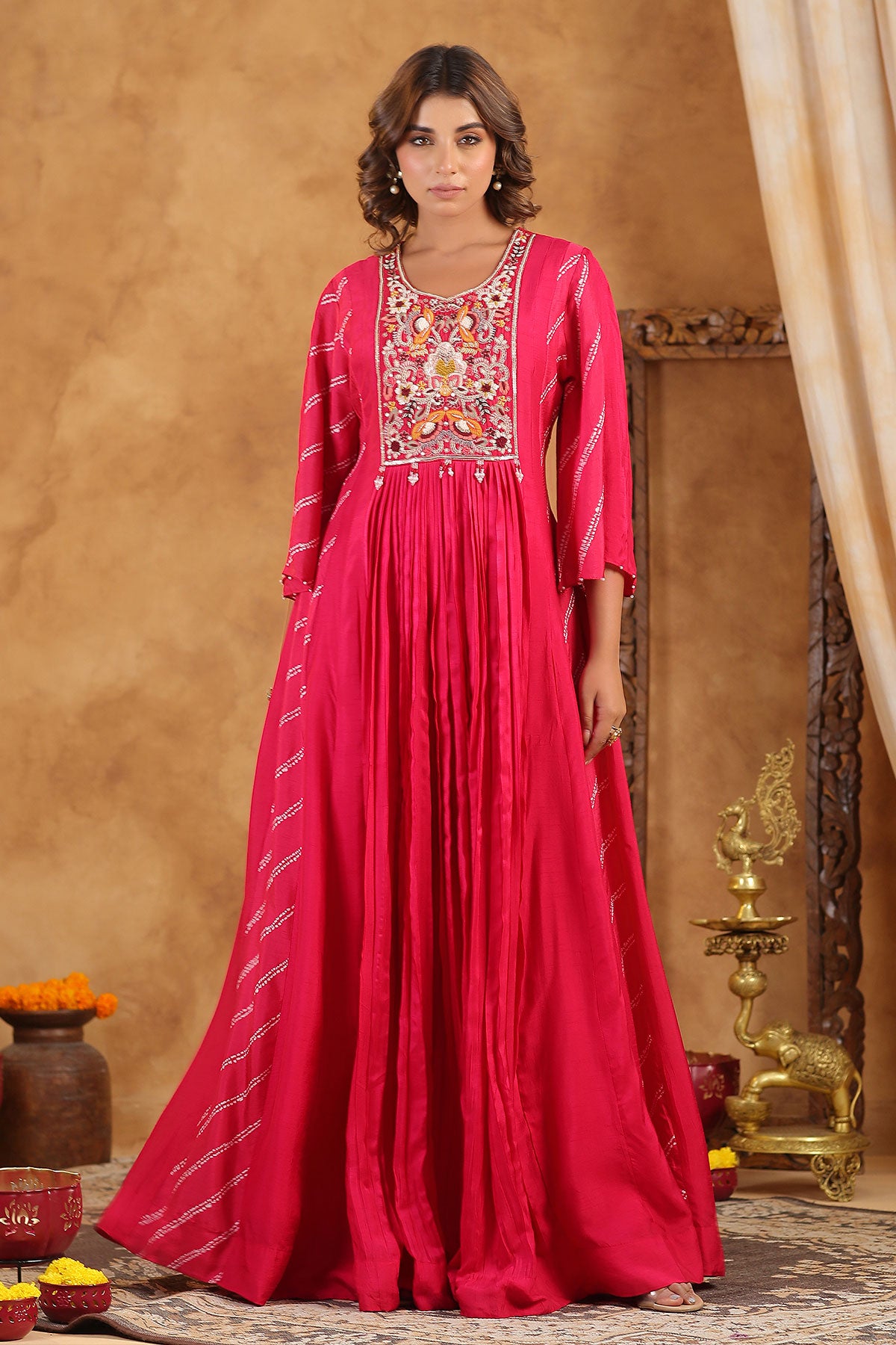 Rani Silk Thread Sequin Embroidered Anarkali Gown