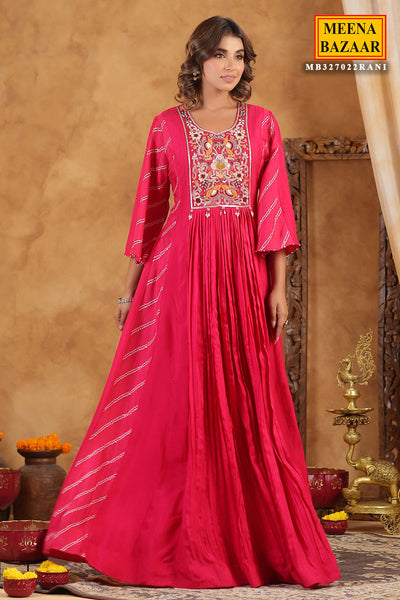 Rani Silk Thread Sequin Embroidered Anarkali Gown