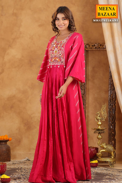 Rani Silk Thread Sequin Embroidered Anarkali Gown