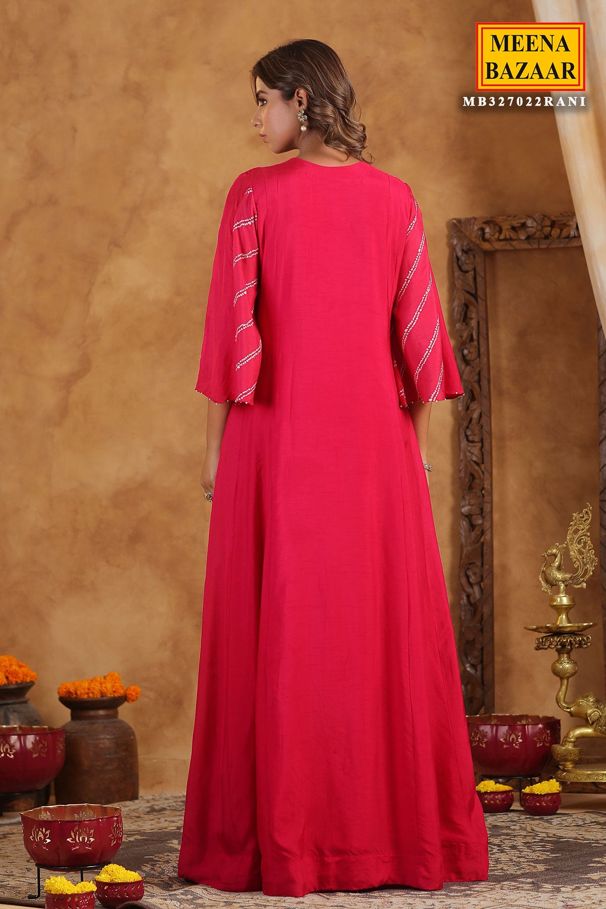 Rani Silk Thread Sequin Embroidered Anarkali Gown