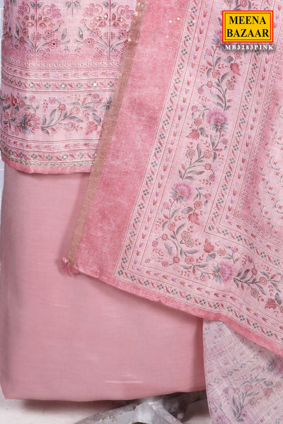 Pink Organza Floral Printed Unstitched Suit Set