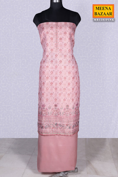 Pink Organza Floral Printed Unstitched Suit Set
