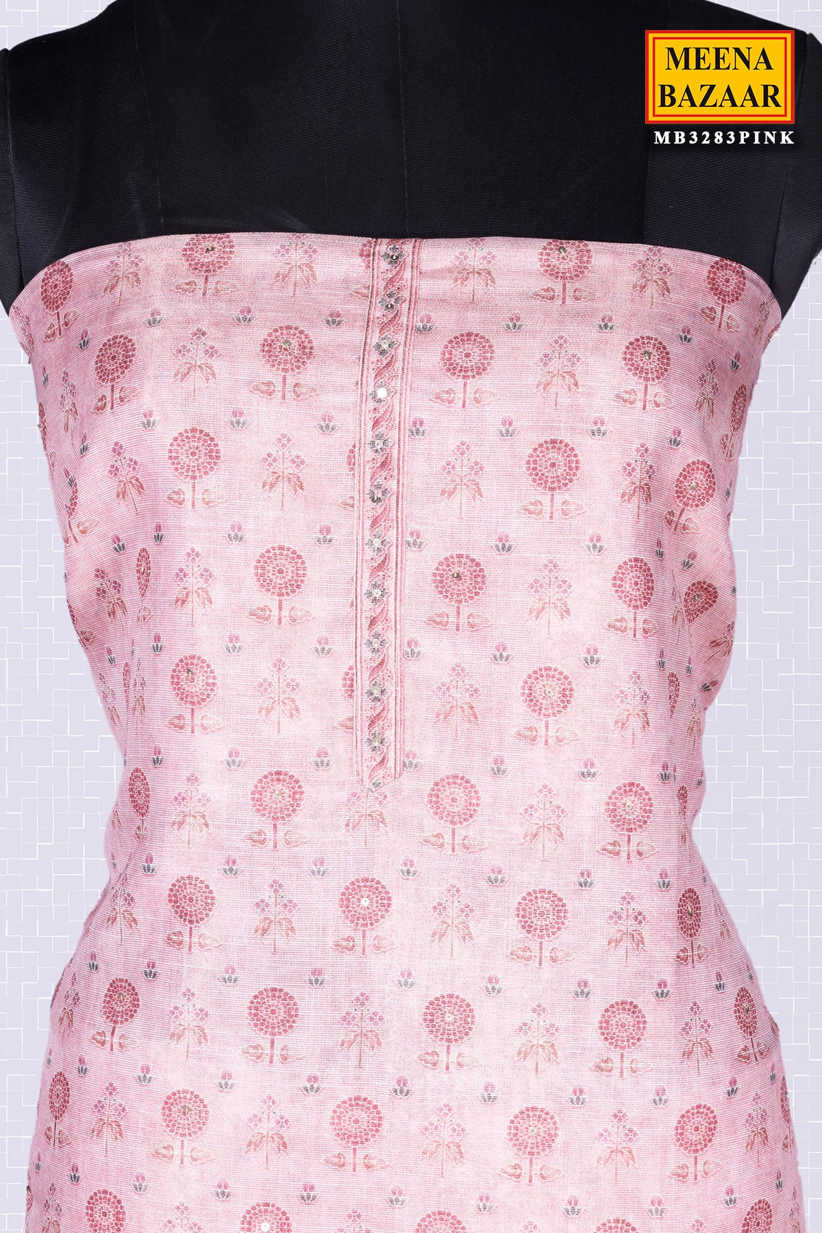 Pink Organza Floral Printed Unstitched Suit Set