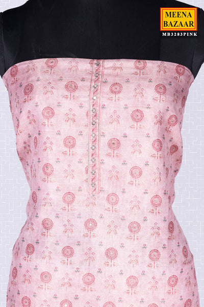 Pink Organza Floral Printed Unstitched Suit Set