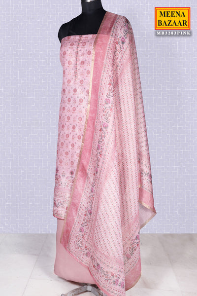 Pink Organza Floral Printed Unstitched Suit Set