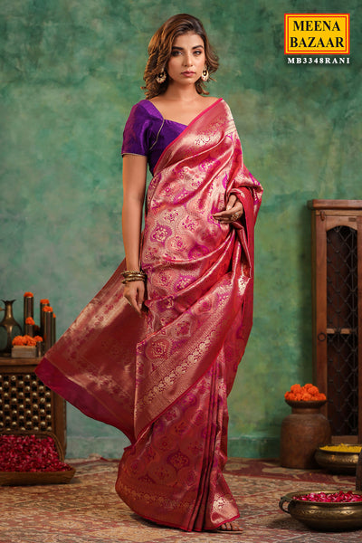 Rani Silk Floral Pattern Zari Weaving Saree