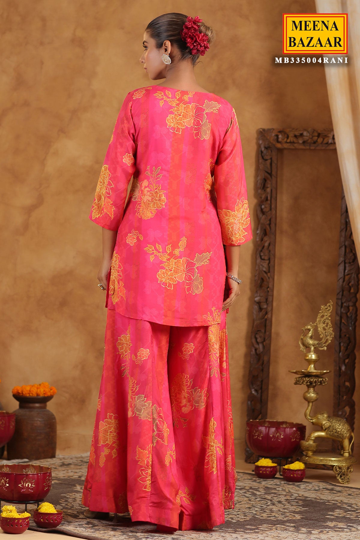 Rani Muslin Embroidered Sequin Floral Printed Sharara Suit Set