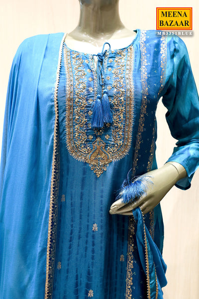 Blue Silk Sequin Zari Embroidered Suit Set