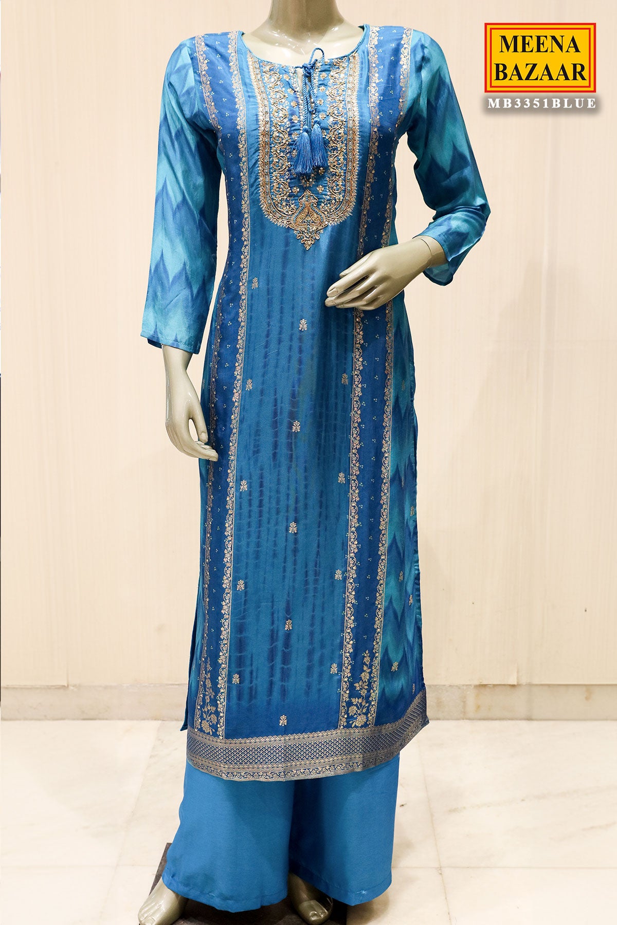 Blue Silk Sequin Zari Embroidered Suit Set