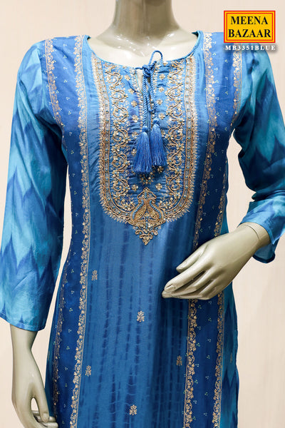 Blue Silk Sequin Zari Embroidered Suit Set