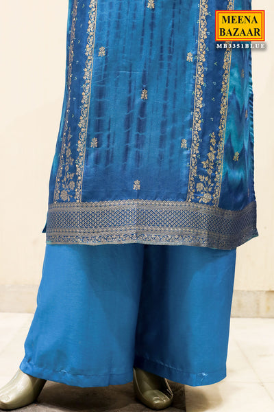 Blue Silk Sequin Zari Embroidered Suit Set