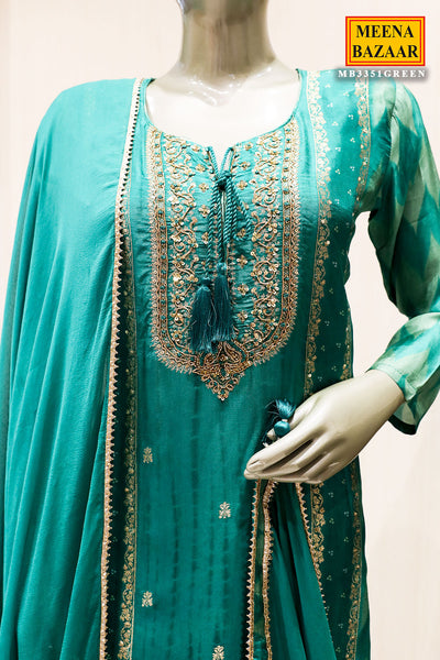 Green Silk Sequin Zari Embroidered Suit Set