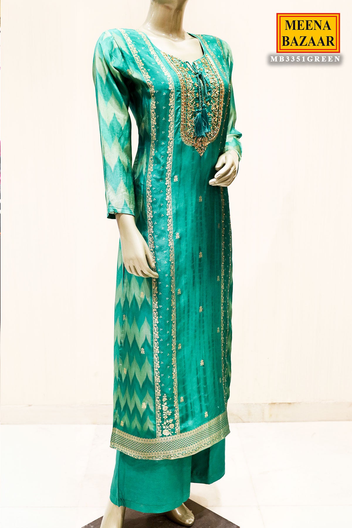 Green Silk Sequin Zari Embroidered Suit Set