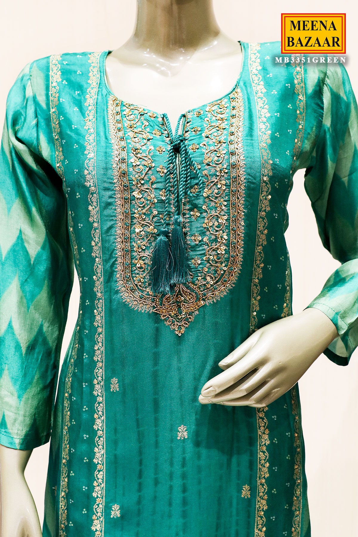 Green Silk Sequin Zari Embroidered Suit Set