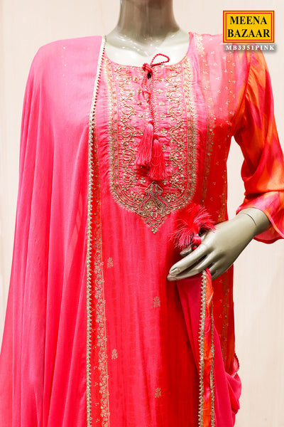 Pink Silk Sequin Zari Embroidered Suit Set