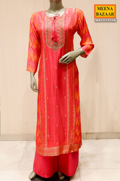 Pink Silk Sequin Zari Embroidered Suit Set