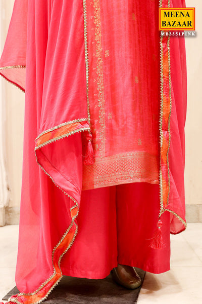 Pink Silk Sequin Zari Embroidered Suit Set