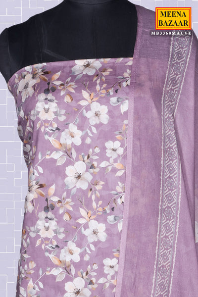 Floral Printed Mauve Muslin Unstitched Suit Set