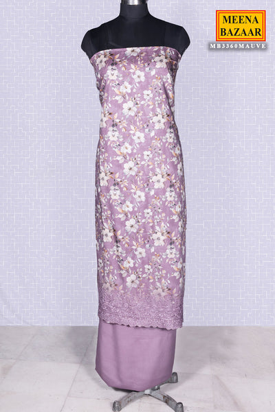 Floral Printed Mauve Muslin Unstitched Suit Set