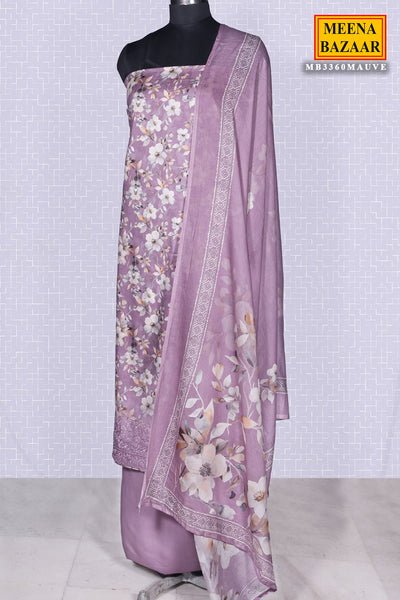 Floral Printed Mauve Muslin Unstitched Suit Set