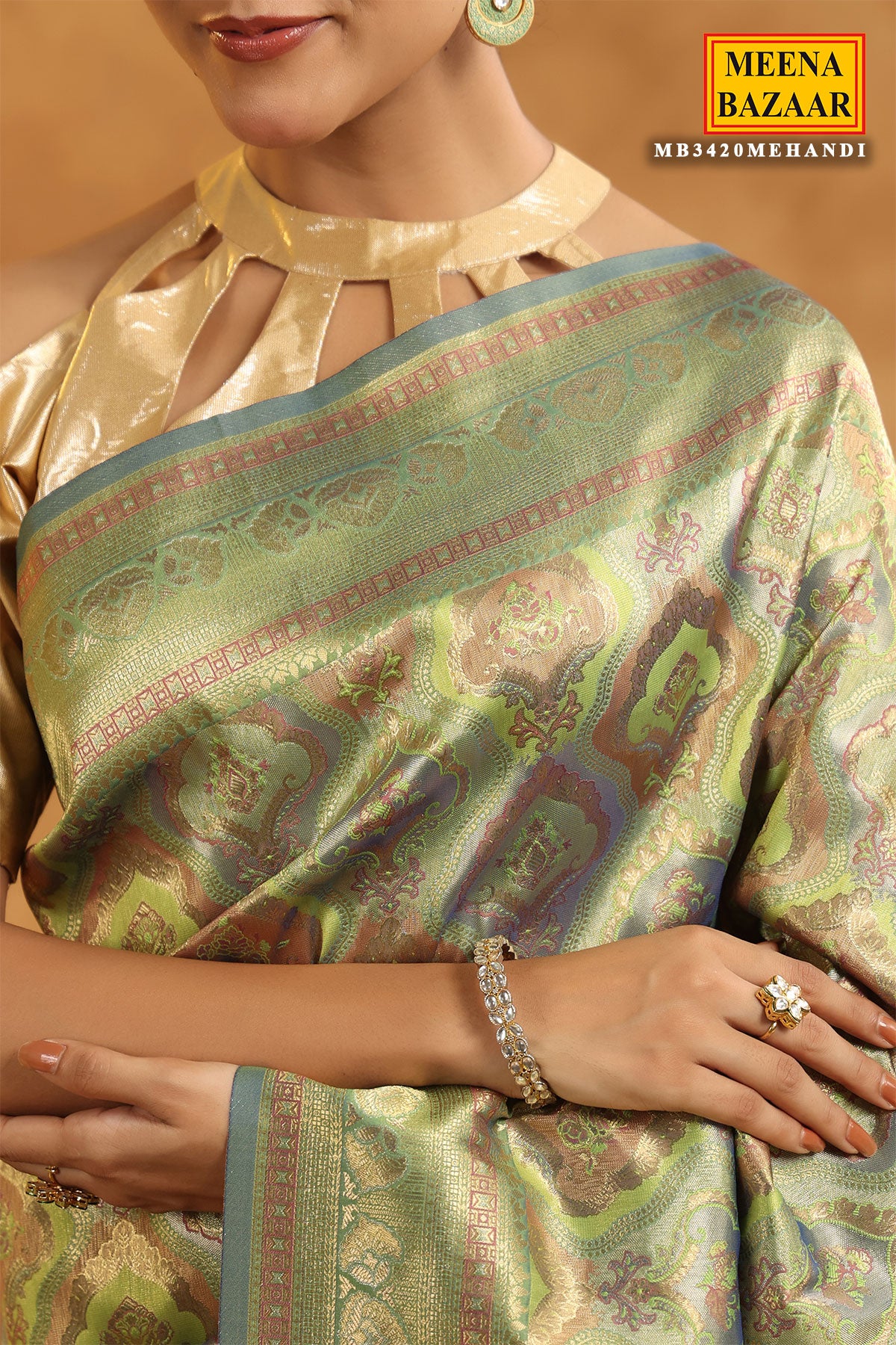 Mehandi Silk Zari Woven Saree