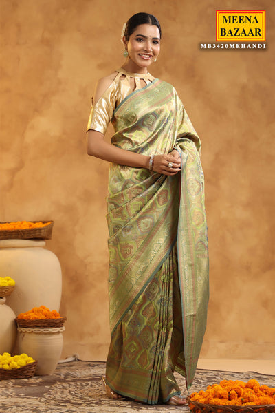 Mehandi Silk Zari Woven Saree