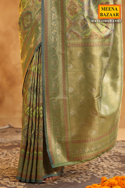 Mehandi Silk Zari Woven Saree